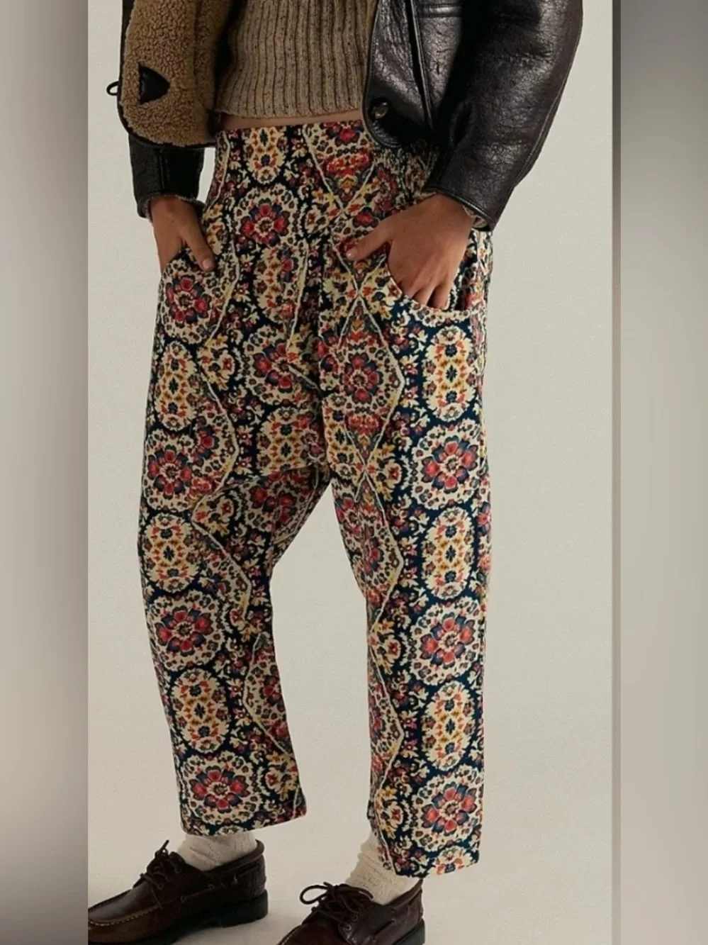 NWOT size Medium Free People Lunan Crop Harem Corduroy printed pants